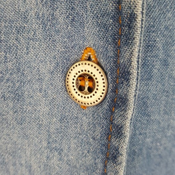 Vintage 90s Chambray Dress Women's 10 Blue Midi Sleeveless Button Front Cotton - Picture 12 of 14